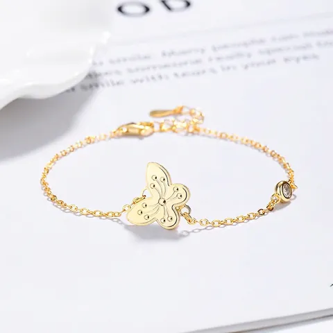 925 Sterling Silver Butterfly Bracelet For Women Minimalist Fashion Rhinestone Inlaid Adjustable Link Chain Jewelry Gift