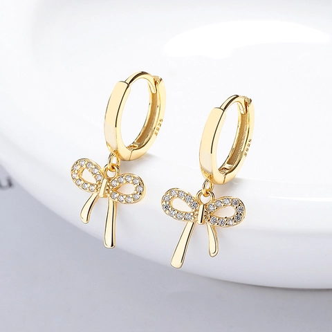 Orecchini a Cerchio con Fiocco in Argento Sterling 925 per Donna Orecchini Pendenti Fiocco Strass Gioielli da Pendolare