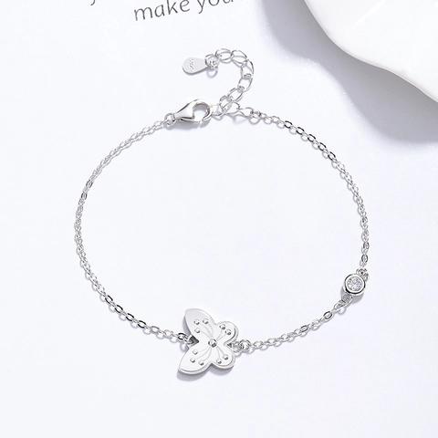 925 Sterling Silver Butterfly Bracelet For Women Minimalist Fashion Rhinestone Inlaid Adjustable Link Chain Jewelry Gift