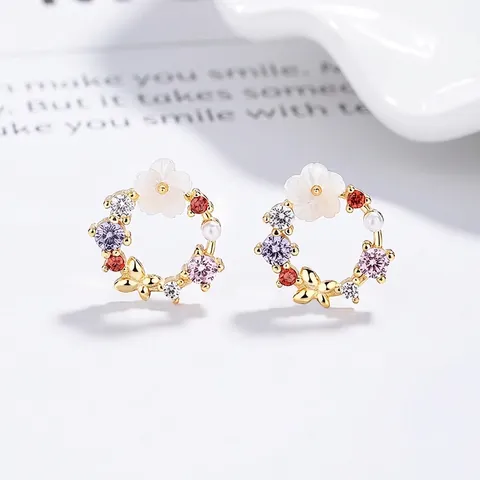 925 Sterlingsilber Schmetterling Blume Kranz Ohrstecker Mit Bunten Strasssteinen Künstliche Perle Schmuck Für Damen