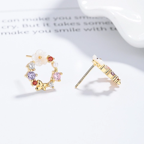 925 Sterlingsilber Schmetterling Blume Kranz Ohrstecker Mit Bunten Strasssteinen Künstliche Perle Schmuck Für Damen