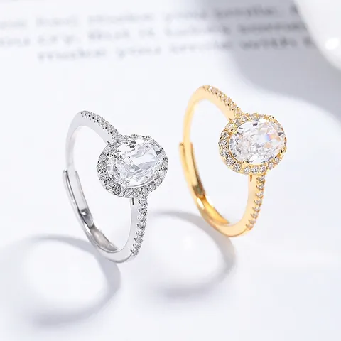 925 Sterlingsilber Oval Zirkonia Halo Ring Für Damen Elegant Minimalistisch Verstellbar Offener Ring Funkelnder Mode Schmuck Ring