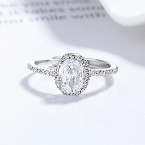 925 Sterlingsilber Oval Zirkonia Halo Ring Für Damen Elegant Minimalistisch Verstellbar Offener Ring Funkelnder Mode Schmuck Ring