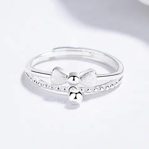 925 Sterling Silver Bowknot Open Ring For Women Minimalist Double Layer Adjustable Brushed Finish Elegant Jewelry Gift