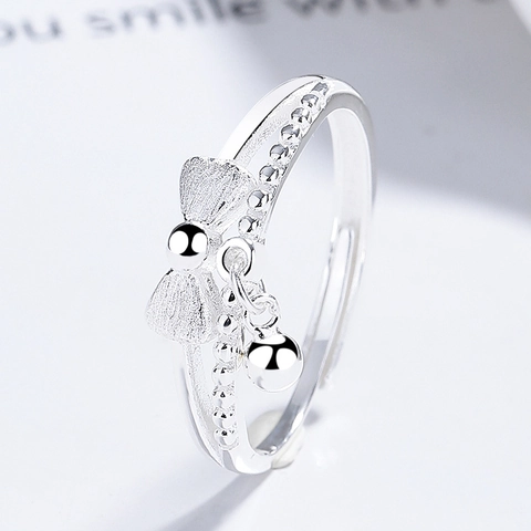 925 Sterling Silver Bowknot Open Ring For Women Minimalist Double Layer Adjustable Brushed Finish Elegant Jewelry Gift