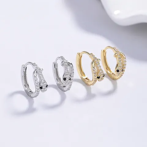 925 Sterling Silver Snake Hoop Earrings For Women Minimalist Zirconia Animal Shape Gold White Gold Plated Fashion Jewelry Accessories Gift