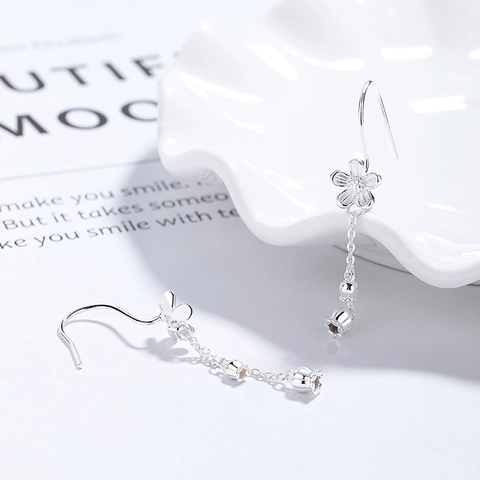 Elegantes Pendientes de Gancho de Plata de Ley 925 con Camelia y Borla para Mujer Pendientes Colgantes de Lirio de los Valles