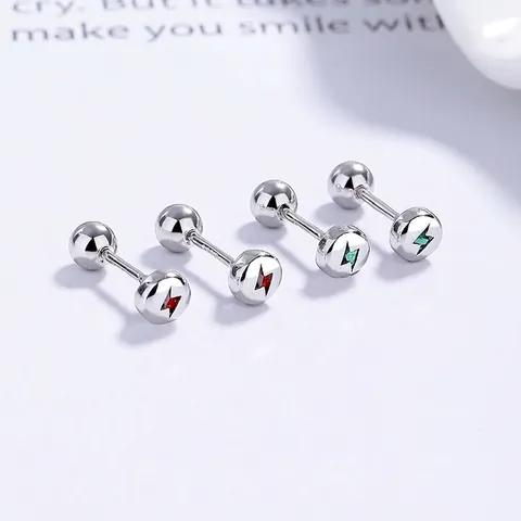 925 Sterlingsilber Blitz Ohrstecker Minimalistisch Rund Schraubverschluss Ohrknochen Nagel Schmuck Für Damen Mädchen
