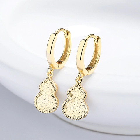 925 Sterling Silver Gourd Pendant Hoop Earrings For Women Minimalist Rhinestone Pave Hulu Dangle Earrings Jewelry Gift