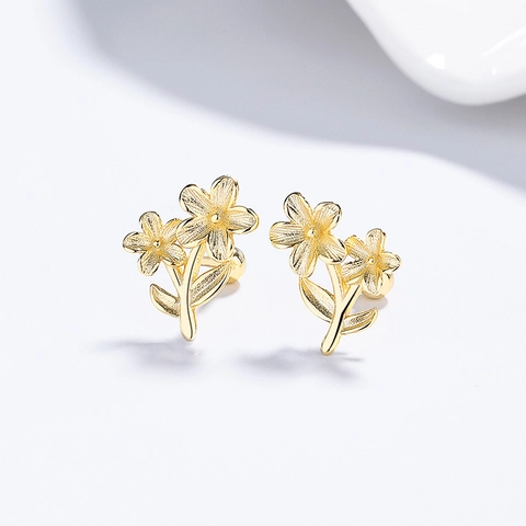 925 Argento Sterling Orecchini a Bottone Fiore Donna Lusso Leggero Trama Spazzolata Oro Argento Strass Floreali Gioielli Regalo