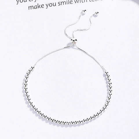925 Sterling Silver Beaded Bracelet For Women Minimalist Adjustable Pull Chain Round Ball Bracelet Elegant Commuter Jewelry Gift
