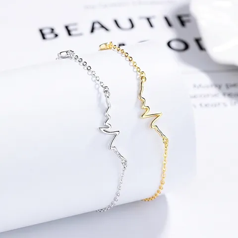 Elegantes 925 Sterlingsilber Herzschlag EKG Armband Mit Zirkonia Minimalistischer Modeschmuck Wellenkette Armband Für Damen