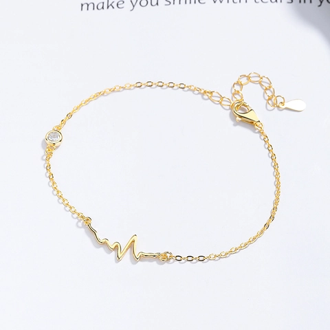 Elegantes 925 Sterlingsilber Herzschlag EKG Armband Mit Zirkonia Minimalistischer Modeschmuck Wellenkette Armband Für Damen
