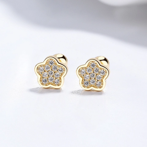 Orecchini a Bottone a Fiore in Argento Sterling 925 Con Strass Incastonati Chiusura a Vite a Sfera Gioielli Minimalisti Per Donna Ipoallergenico