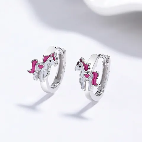 925 Sterlingsilber Süße Einhorn Ohrstecker Für Damen Kinder Pink Weiß Emaille Herz Tropföl Cartoon Tier Mode Schmuck