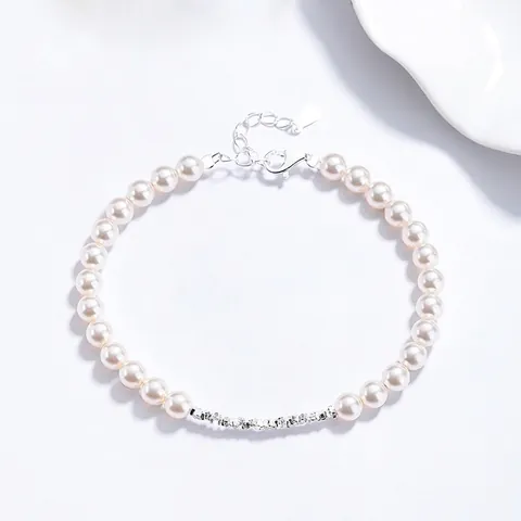 Bracciale in Argento Sterling 925 con Perle d'Acqua Dolce e Grani d'Argento per Donna Gioielli di Moda Semplici di Lusso