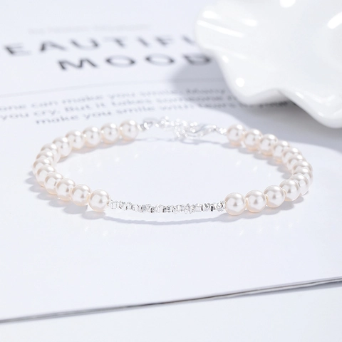 Bracciale in Argento Sterling 925 con Perle d'Acqua Dolce e Grani d'Argento per Donna Gioielli di Moda Semplici di Lusso