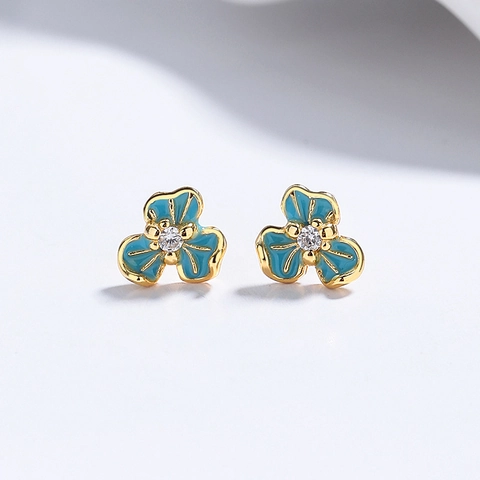 Pendientes de Botón de Flor de Iris de Esmalte Azul Con Poste de Plata Elegantes Joyas de Oreja Florales Para Mujeres