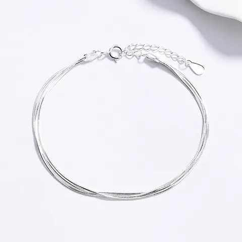 925 Sterlingsilber Dreilagiges Schlangenarmband Für Damen Minimalistisches Verstellbares Mehrreihiges Gliederkettenarmband Schmuck