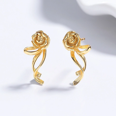 Orecchini a Bottone in Argento Sterling 925 a Forma di Rosa Strass Design Floreale Elegante Gioielli da Donna Oro Argento Placcato Regalo