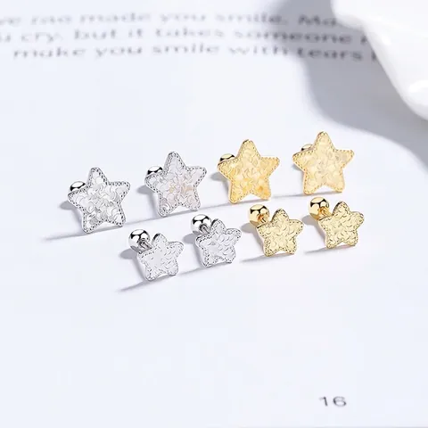 Boucles d'Oreilles Clous Étoile en Argent Sterling 925 pour Femmes Texture Glace Pilée Fermoir à Vis Bijoux de Mode Minimalistes