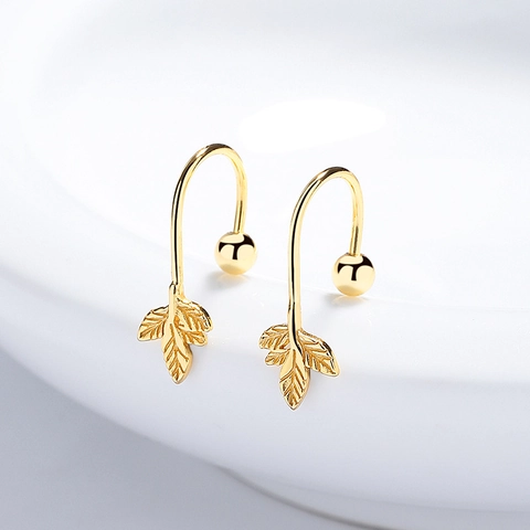 925 Sterling Silver Maple Leaf Screw Earrings Minimalist Forest Style Leaf Ear Hooks Elegant Jewelry Gift For Women