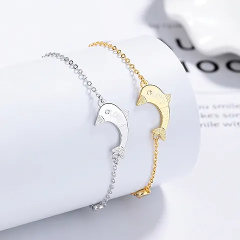 925 Sterling Silver Dolphin Bracelet For Women LOVE Lettering Rhinestone Minimalist Adjustable Chain Fine Jewelry Gift