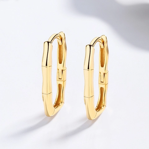 925 Sterling Silver Bamboo Texture Hoop Earrings For Women Minimalist Geometric Huggie Earrings Gold Platinum Plated Jewelry