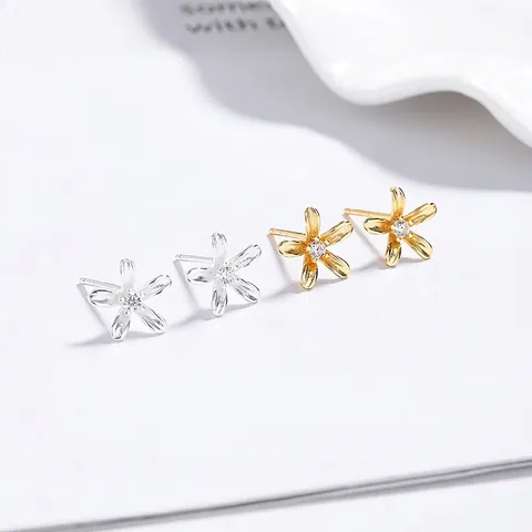 Orecchini a Bottone a Fiore in Argento Sterling 925 per Donna Zirconia Intarsiata Eleganti Piccoli Orecchini a Margherita Minimalista