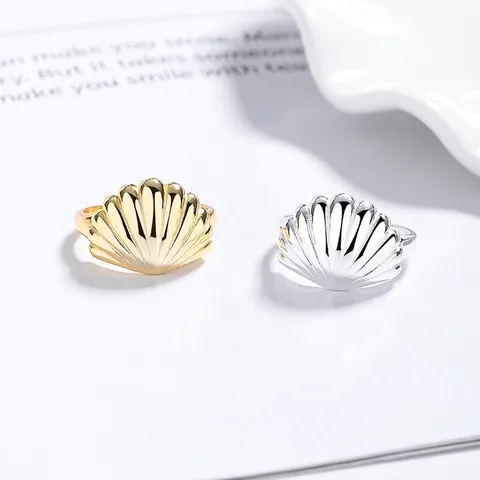 925 Sterling Silver Shell Open Ring For Women Adjustable Minimalist Gold Silver Plated Elegant Fashion Finger Ring Jewelry Gift