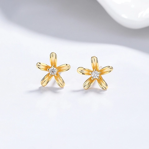 Orecchini a Bottone a Fiore in Argento Sterling 925 per Donna Zirconia Intarsiata Eleganti Piccoli Orecchini a Margherita Minimalista