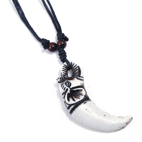 Vintage Ethnic Hand Woven Elephant Head Resin Pendant Necklace For Men Retro Tribal Wax Cord Wood Bead Adjustable Jewelry