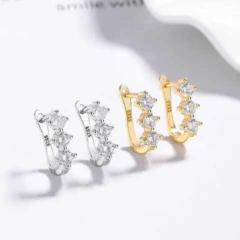 Orecchini a Cerchio in Argento Sterling 925 con Fila di Diamanti per Donna Lucidi Strass Intarsiati Orecchini Huggie Geometrici Gioielli Festa