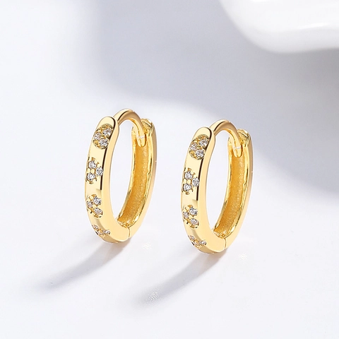 Pendientes de Aro con Flores de Plata de Ley 925 y Strass para Mujer Pendientes Huggie Minimalistas Bañados en Oro Platino