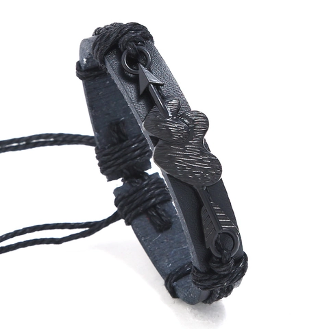 Retro Geflochtenes Lederarmband Mit Herz-Pfeil Metallanhänger Punk Verstellbares Kordelarmband Für Damen Herren Schmuck