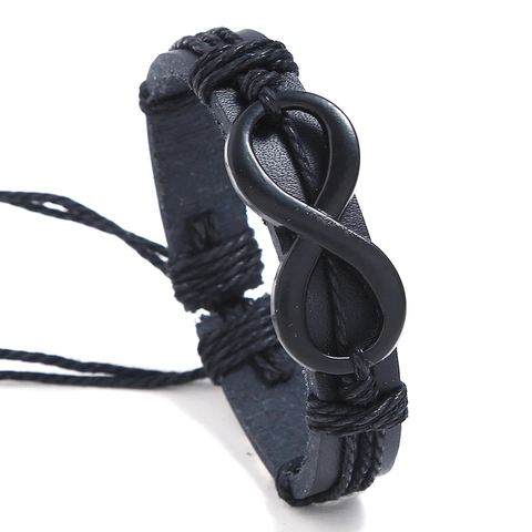 Punk Retro Braided PU Leather Infinity Bracelet For Men Women Adjustable Alloy Infinity Symbol Braid Rope Fashion Jewelry