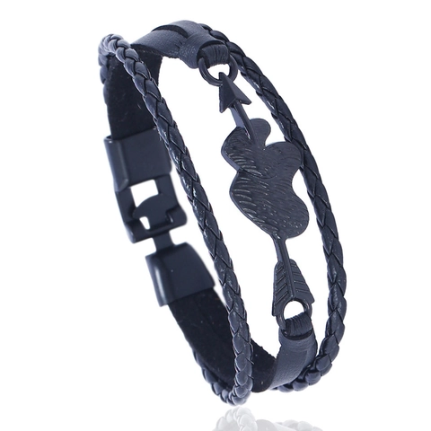 Bracciale in Pelle Artificiale Intrecciata Multistrato Punk Ciondolo Cuore Freccia Gioielli Mano Fashion Retro Rock Unisex