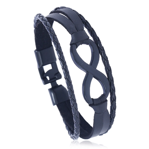 Handmade Braided Multi-layer PU Leather Infinity Bracelet For Men Women Unisex Black Brown Infinity Symbol Jewelry Gift