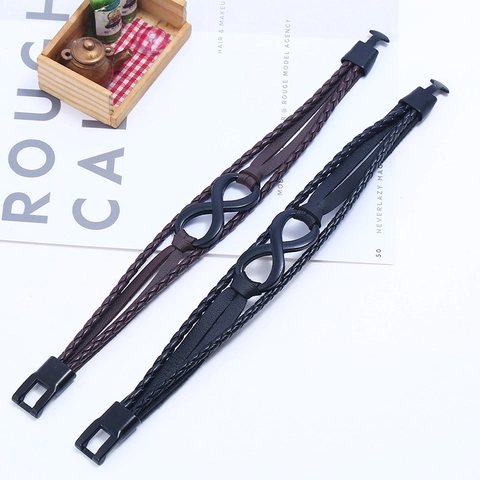 Handmade Braided Multi-layer PU Leather Infinity Bracelet For Men Women Unisex Black Brown Infinity Symbol Jewelry Gift