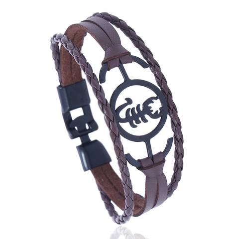 Bracciale in Pelle Artificiale Intrecciata Multistrato Punk Scorpione per Uomo Donna Braccialetto Avvolgente con Ciondolo Ancoraggio Scorpione
