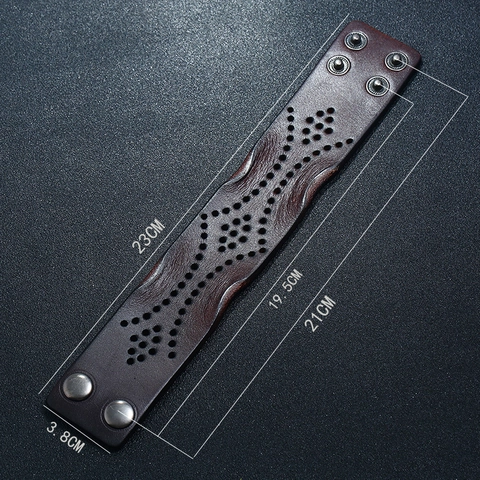 Vintage Punk Breites Rindsleder Armband Für Herren Retro Ausschnitt Geometrisches Design Verstellbare Metallschnalle Manschettenarmband Schmuck