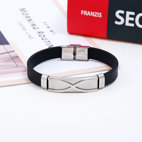 Men's Punk Stainless Steel Silicone Bracelet Sporty Geometric Line Geometric Pattern Black Silver Wristband Daily Jewelry For Men