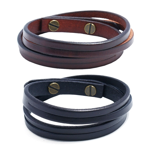 Vintage Punk Doppelschicht Wickel Rindsleder Armband Mit Legierung Nieten Für Herren Damen Retro Rock Stil Industrie Armreif Schmuck