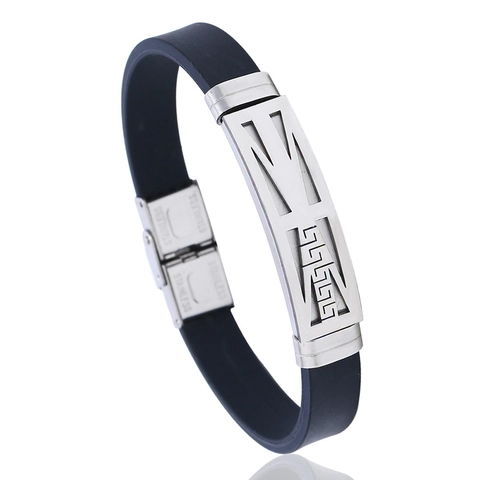 Herren Mode Titanstahl Silikon Armband Geometrisches Griechisches Schlüsselmuster Sportliches Armband Lässiger Schmuck Geschenk