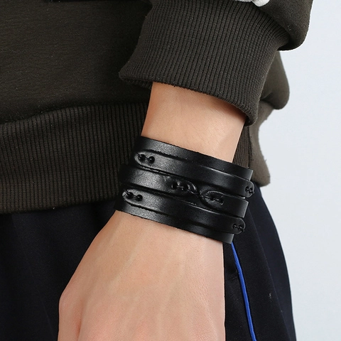 Vintage Punk Breites Lederarmband Für Herren Rindleder Geflochten Verstellbarer Armreif Retro Metall Nieten Mode Schmuck Geschenk