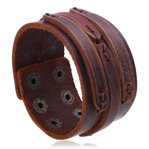 Vintage Punk Breites Lederarmband Für Herren Rindleder Geflochten Verstellbarer Armreif Retro Metall Nieten Mode Schmuck Geschenk