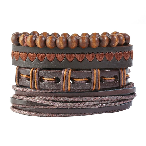 Men Retro Braided Leather Bracelet Set Vintage Bohemian Punk Multi-layer Adjustable Bracelet Daily Wear Party Jewelry For Unisex