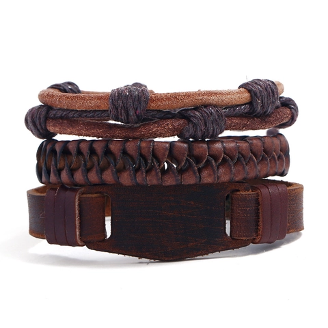 Bracciale in Pelle Vintage da Uomo Intrecciato in Pelle di Vacchetta Corda di Canapa PU Multistrato Regolabile Etnico Gioielli