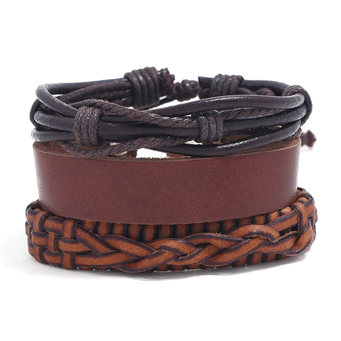 Pulseras de Cuero Trenzado para Hombre Vintage Retro Hechas a Mano Apilables Multicapa Accesorios para Hombre Joyería Casual Regalo