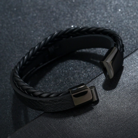 Herren Punk Leder Armband Totenkopf Edelstahl Magnetverschluss Mehrlagig Geflochten Gothic Rock Biker Schmuck Für Herren Geschenk